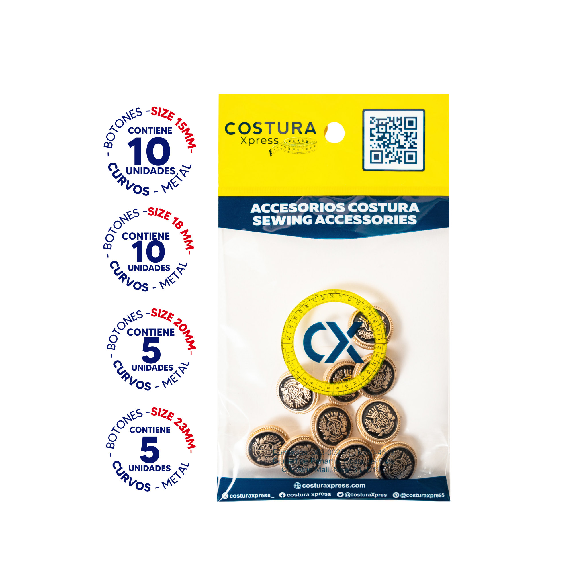 Juego de Botones escudo matte gold black / diferentes tamaños por paquete