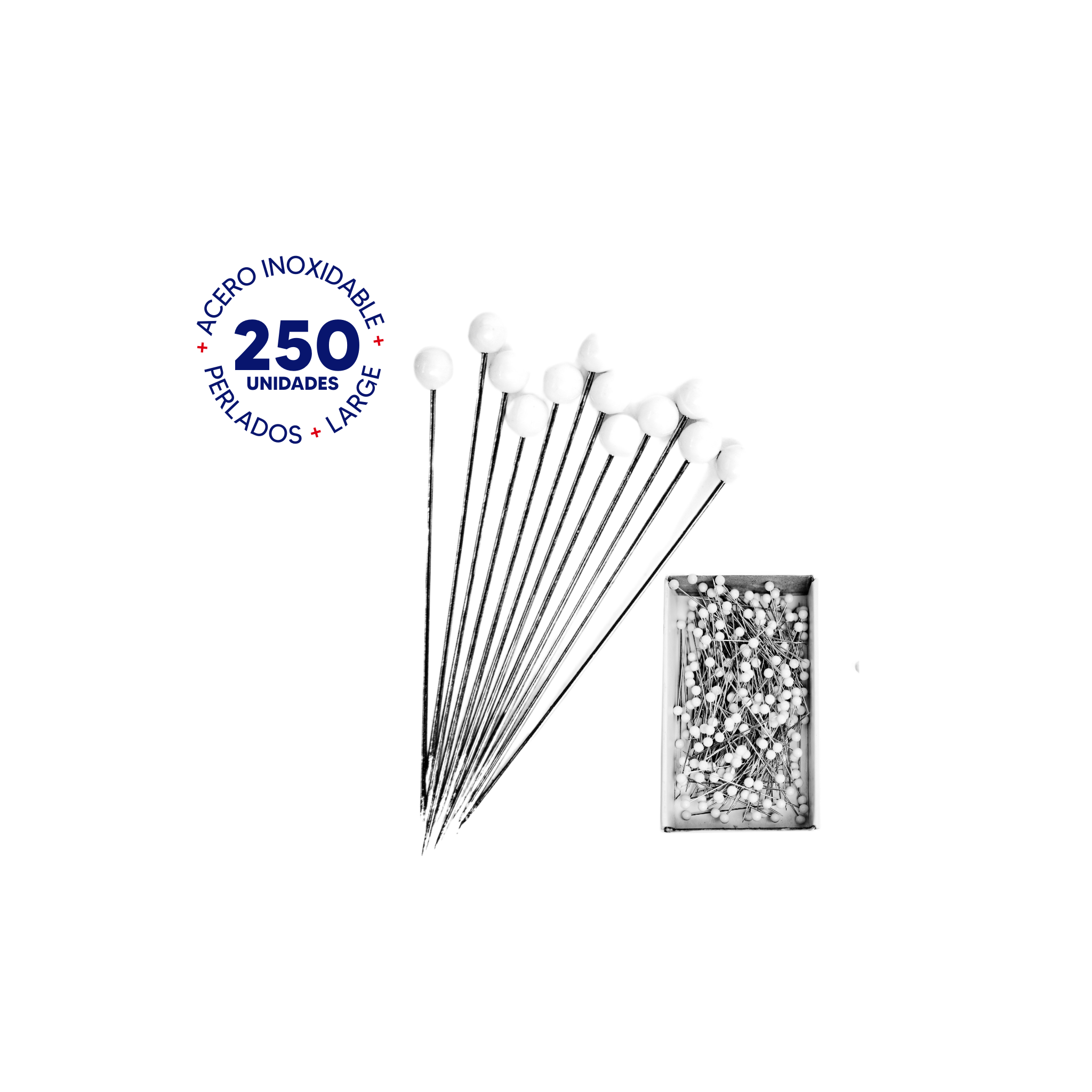 ALFILERES DRITZ ACERO INOXIDABLE LARGE CON CABEZA / 250 UNIDADES