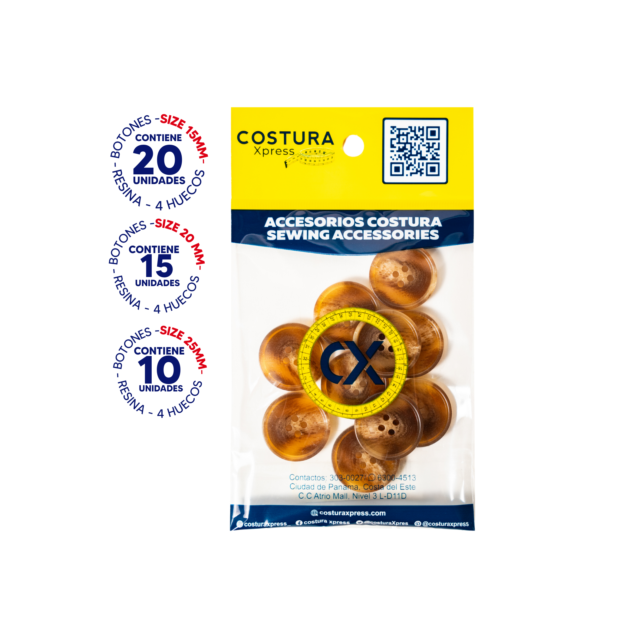 Juego de Botones de Resina Brown 15mm(20 unid) / 20mm(15 unid) / 25mm (10 unid)