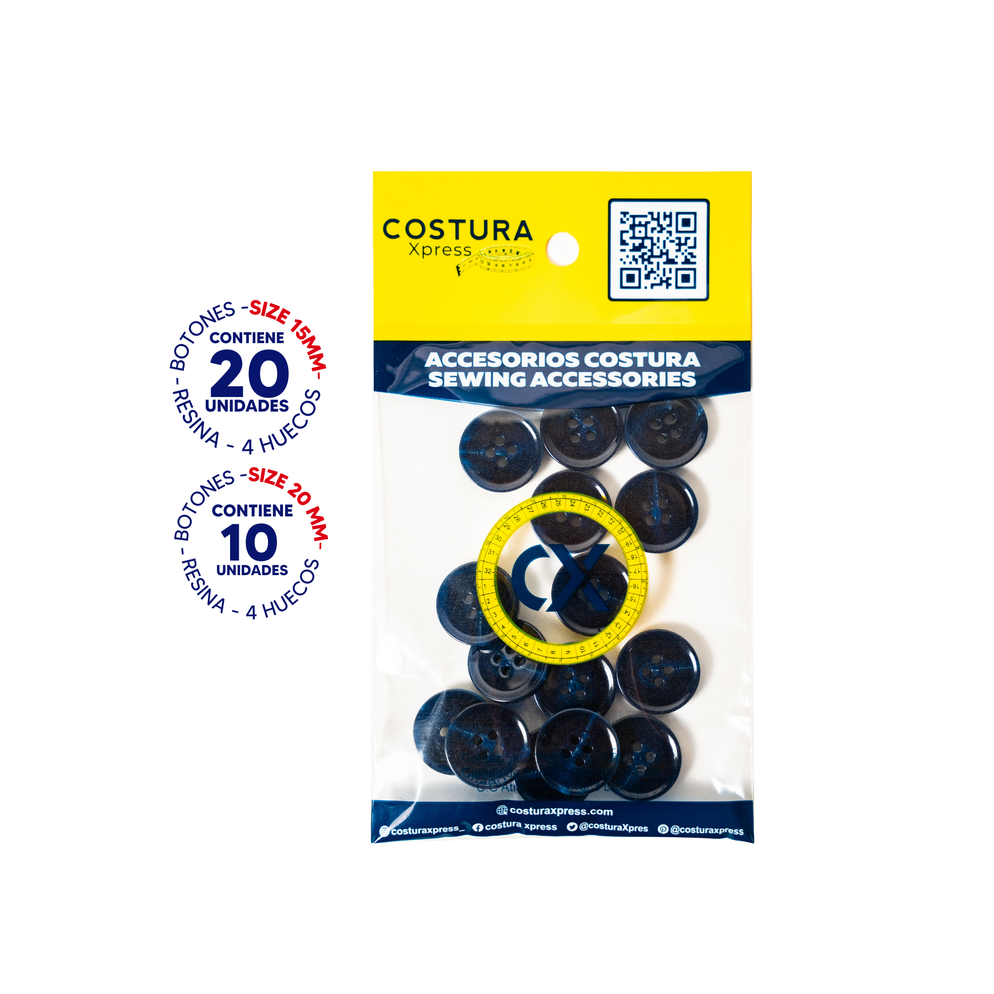 Juego de Botones de resina azul navy /tamaños 15mm (20 unid) - 20 mm (15 unid)