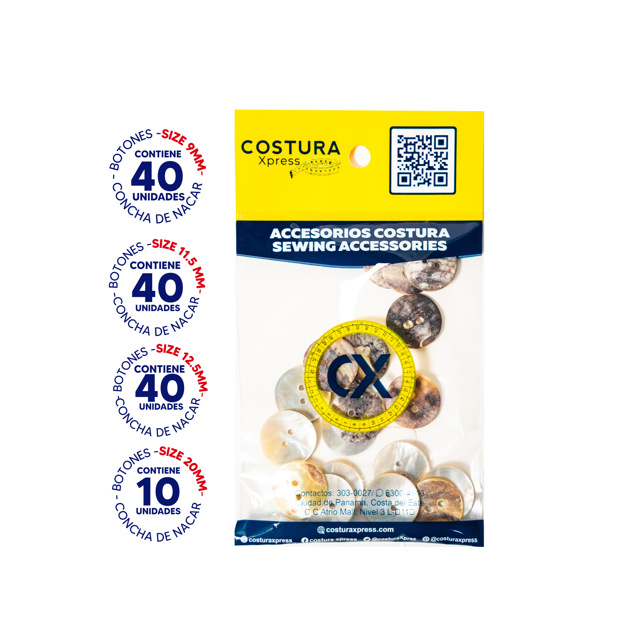Juego de Botones concha nacar bk008 9mm / 11.5mm / 12.5 mm / 20mm uso en vestidos, camisas, faldas