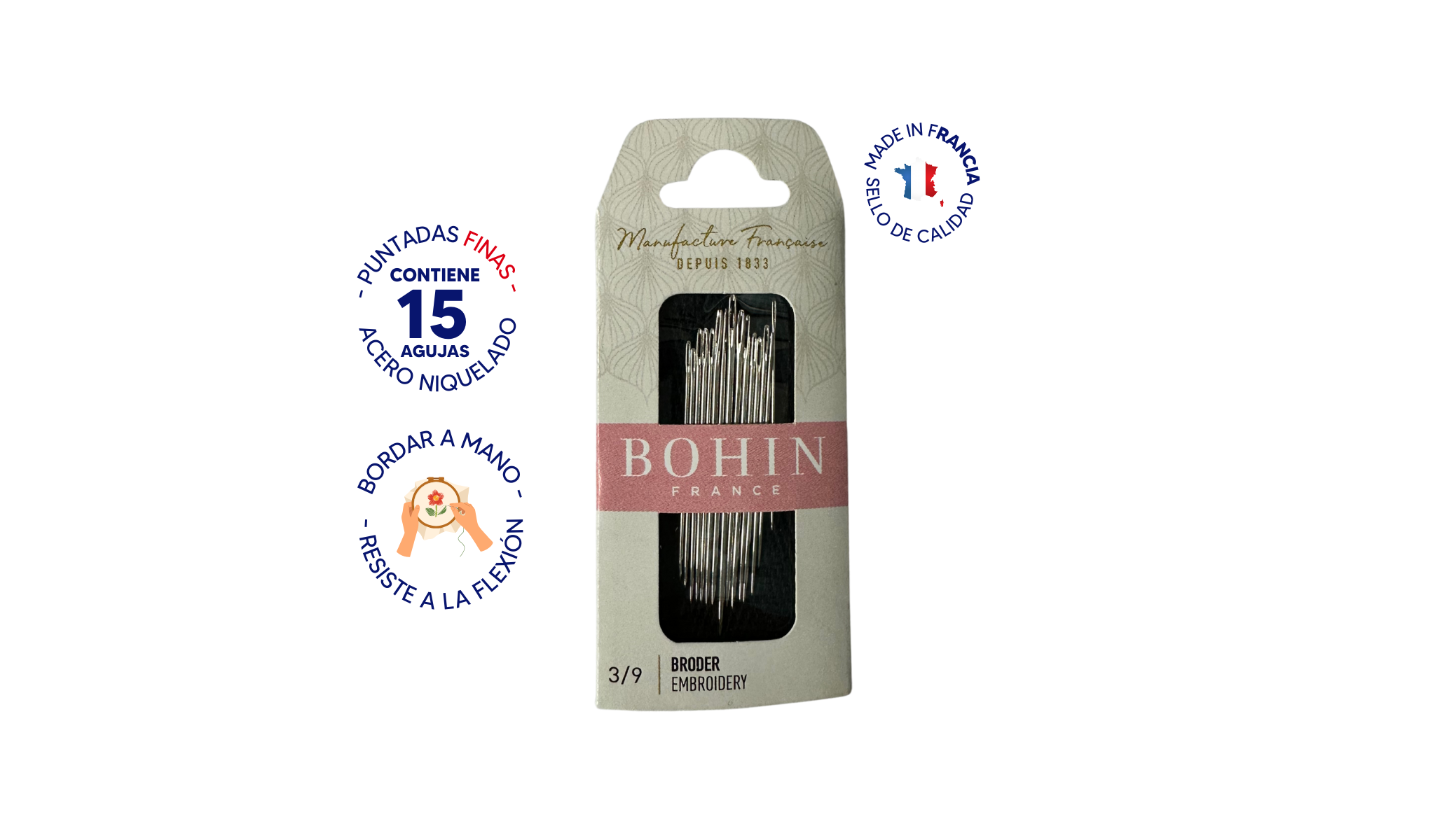 Agujas de bordado a mano Bohin Crewel - Tamaño 3-9 - Paquete de 15